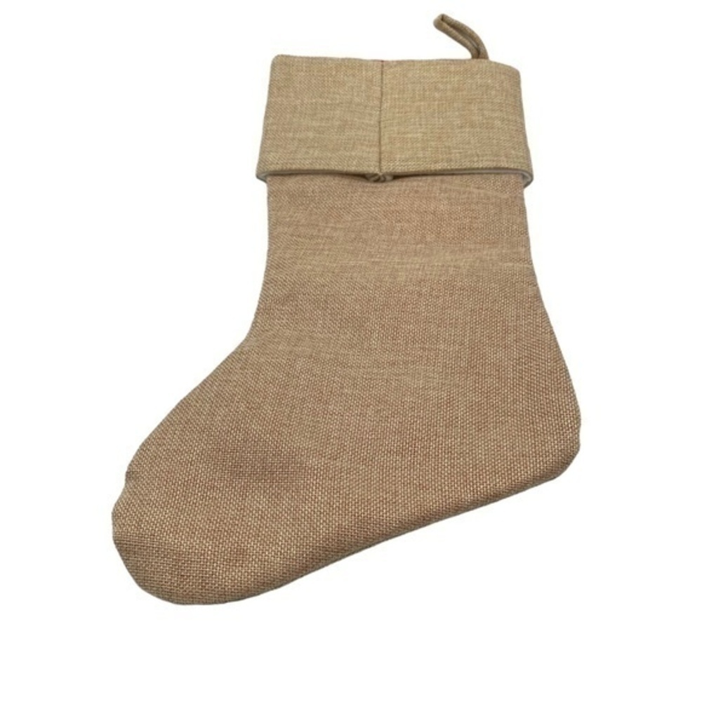 NWOT Merry Christmas Santa Gifts Embroidered Burlap Lined Stocking - Picture 2 of 5